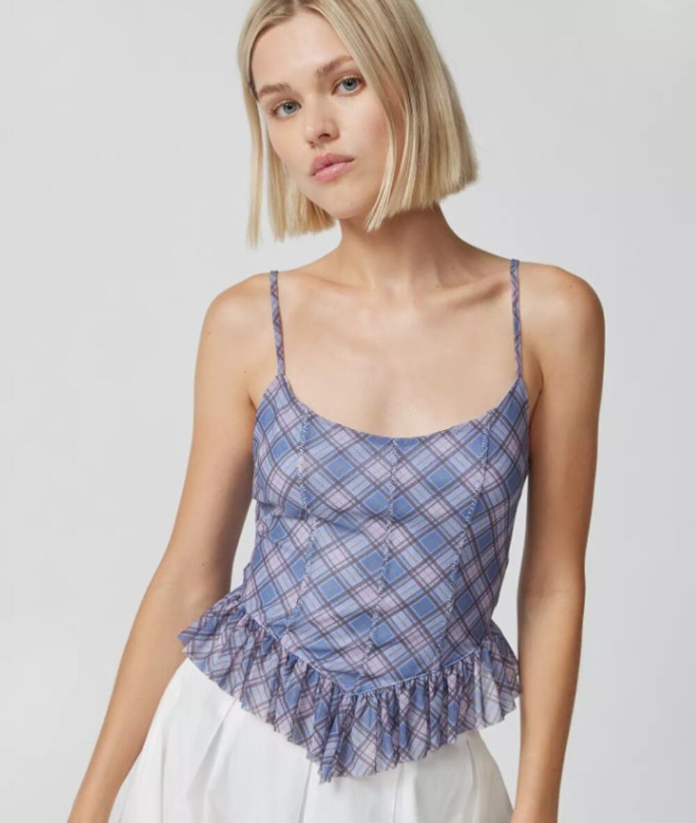 Urban Outfitters Small Kimchi Blue Jadeline Plaid Ruffle Cami Tank Ruffle